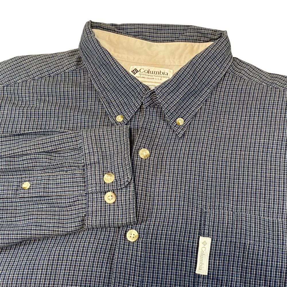 Columbia‎ Mens XL Blue Micro Check Long Sleeve Button Down Cotton Shirt